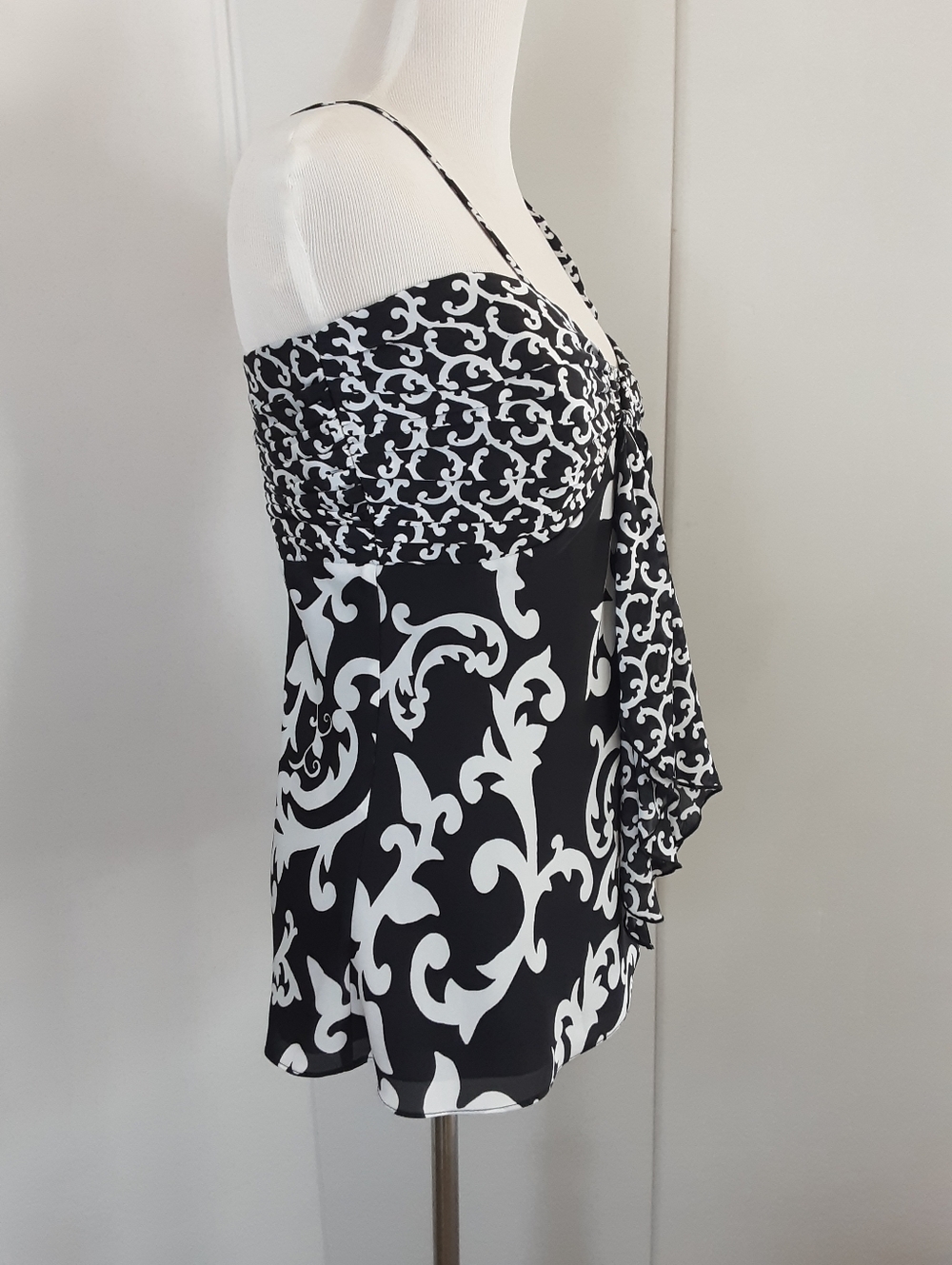 WHBM Black | White Abstract Print Sweetheart Bustier Spaghetti Strap Top Sz 10 - Picture 3 of 9